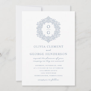 Vintage Sage Green Heirloom Crest Wedding Invitation