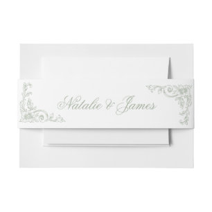 Vintage Sage Green Old Money Trendy Wedding Invitation Belly Band