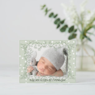 Vintage Sage Green One Photo Gender Neutral Birth Announcement Postcard