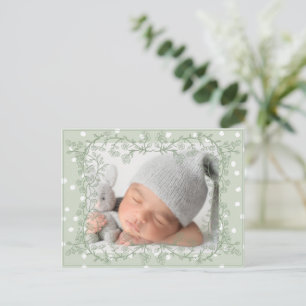 Vintage Sage Green One Photo Gender Neutral Birth Announcement Postcard