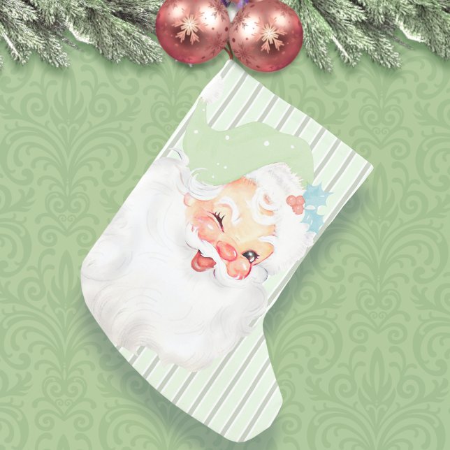 Vintage Sage Green Santa Wink Christmas Stocking (Creator Uploaded)