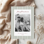 Vintage Sage Green Stripes Two Sided Family Photo Holiday Card<br><div class="desc">Vintage Classic two-sided family photo holiday cards featuring sage green stripes pattern with personalised family photo and holiday messages.</div>