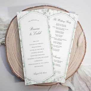 Vintage Sage Green Toile Victorian Floral Wedding Programme