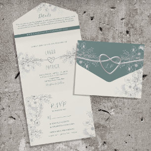 Vintage Sage Green Wedding All In One Invitation