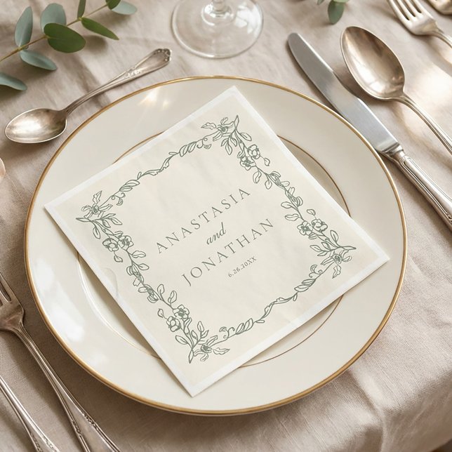 Vintage Sage Green Wedding  Napkin (Creator Uploaded)