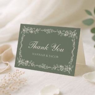 Vintage Sage Green Wedding Thank You Card
