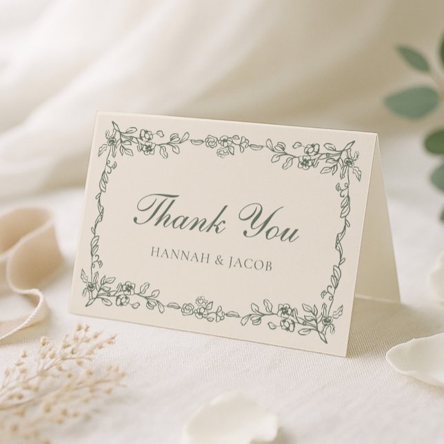 Vintage Sage Green Wedding Thank You Card (Creator Uploaded)