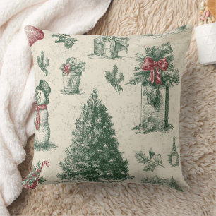 Vintage Sage Green Winter Toile Christmas (1) Cushion