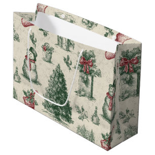 Vintage Sage Green Winter Toile Christmas (1) Large Gift Bag