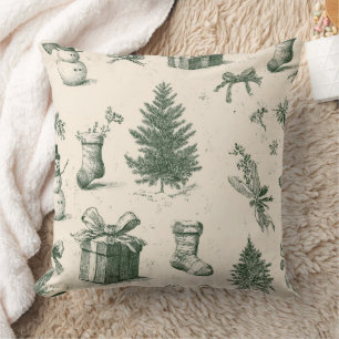 Vintage Sage Green Winter Toile Christmas (2) Cushion