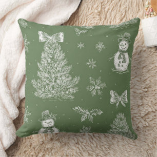 Vintage Sage Green Winter Toile Christmas (3) Cushion