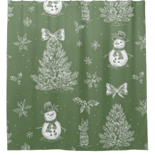 Vintage Sage Green Winter Toile Christmas (3) Shower Curtain