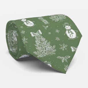 Vintage Sage Green Winter Toile Christmas (3) Tie
