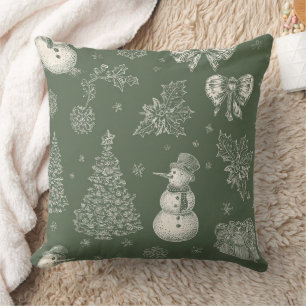 Vintage Sage Green Winter Toile Christmas (4) Cushion