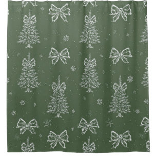 Vintage Sage Green Winter Toile Christmas (4) Shower Curtain