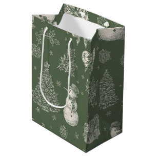 Vintage Sage Green Winter Toile Christmas (5) Medium Gift Bag