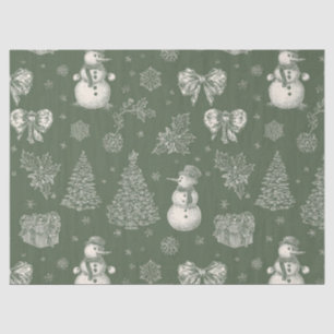 Vintage Sage Green Winter Toile Christmas (5) Tissue Paper