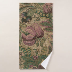 Vintage Sage Mauve 1918 Botanical Pattern Bath Towel Set