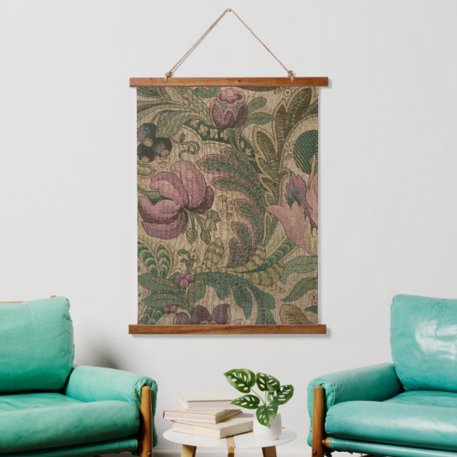 Vintage Sage Mauve 1918 Botanical Pattern Hanging Tapestry (Living Room)