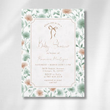 Vintage Sage Peach Wildflowers Bow Baby Shower