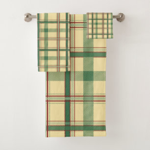Vintage Sage Red Plaid Aesthetic Bath Towel Set