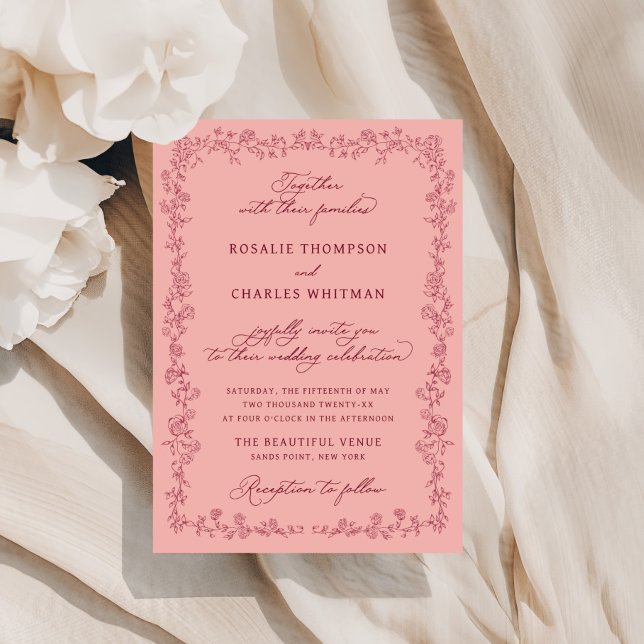 Vintage Sage Roses Frame Wedding  Invitation (Creator Uploaded)