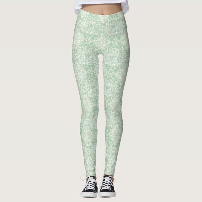 Vintage Sage Toile with Classical Figures Leggings (Front)