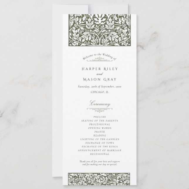Vintage Sage Wedding Ceremony Program Invitation (Front)