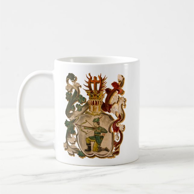 Vintage Sagittarius Coat of Arms Coffee Mug (Left)