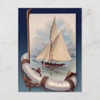 Vintage sail boat with life saver, rope and anchor