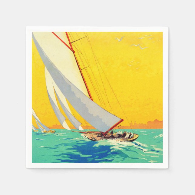 Vintage Sail Boats French Travel Napkin (Front)