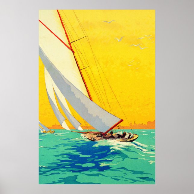 Vintage Sail Boats French Travel Poster (Front)