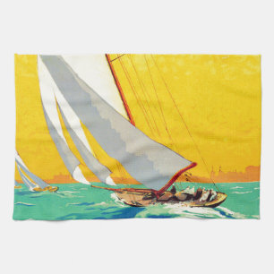 Vintage Sail Boats French Travel Tea Towel