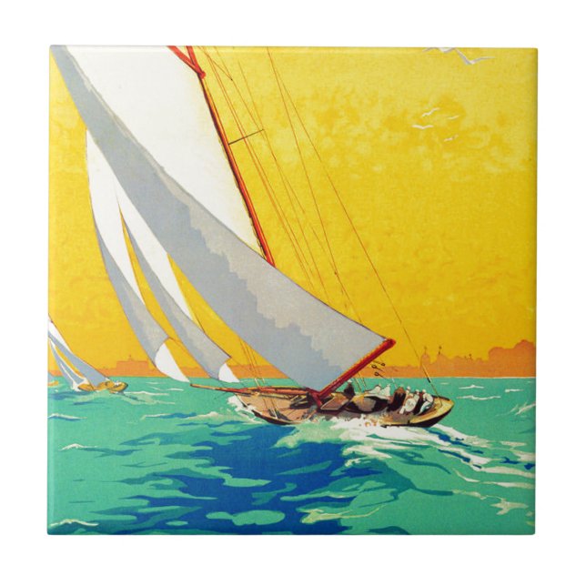 Vintage Sail Boats French Travel Tile (Front)