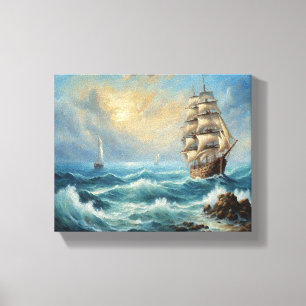 Vintage Sail Ship In The Ocean Canvas Print