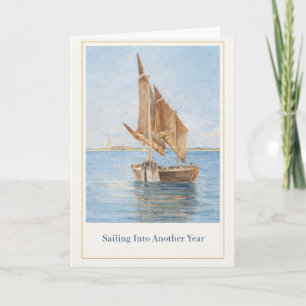 Vintage Sailboat Birthday Card   Nautical Coastal 