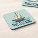 Vintage Sailboat Nautical Inspirational Quote Coaster<br><div class="desc">Set sail toward your dreams with this beautifully illustrated vintage sailboat design, featuring warm wooden tones, billowing cream sails, and gentle ocean waves. The hand-drawn style gives this piece a timeless, maritime charm, perfect for lovers of adventure and the open sea. Below the boat, the phrase “Sail Towards Your Dreams”...</div>