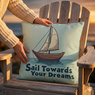 Vintage Sailboat Nautical Inspirational Quote Cushion