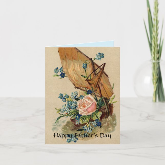 VINTAGE SAILBOAT,PINK ROSE,FLOWERS /FATHER'S DAY CARD (Front)