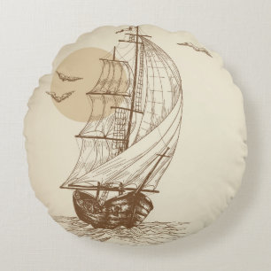 Vintage sailboat round cushion