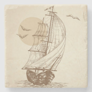 Vintage sailboat stone coaster