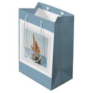 Vintage Sailboat Watercolor   Coastal Gift Bag