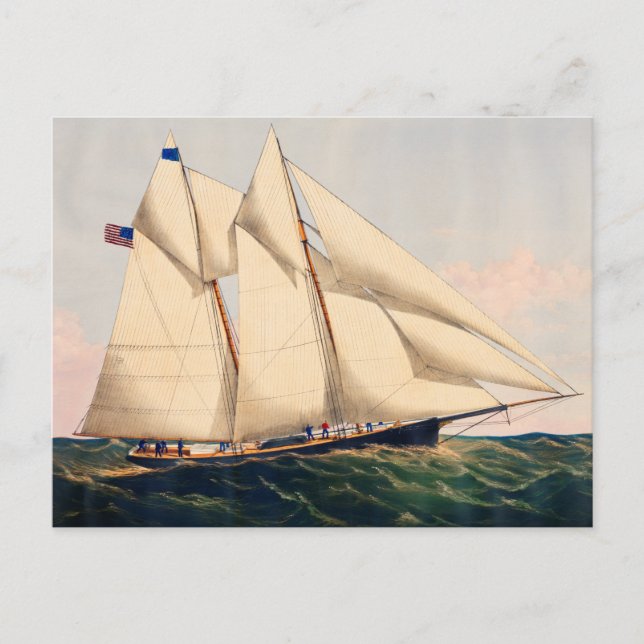 Vintage Sailboat Yacht on the Sea Illustration Postcard (Front)