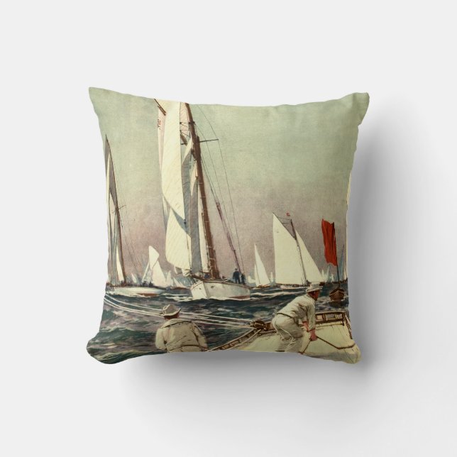 Vintage Sailboats Men Sailing Antique Willy Stower Cushion (Front)