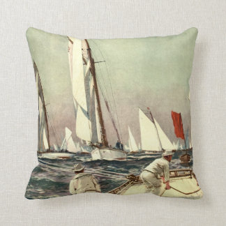 Vintage Sailboats Men Sailing Antique Willy Stower Cushion