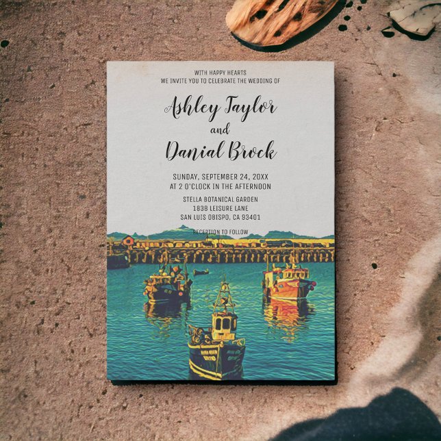 Vintage sailing boats navy destination wedding invitation (Creator Uploaded)