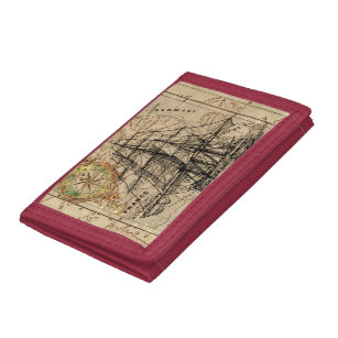 Vintage Sailing Ship and Old European Map Trifold Wallet