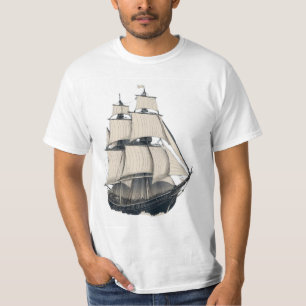 Vintage sailing ship, depicted in a fine line art T-Shirt