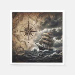 Vintage Sailing Ship with Compass Rose Napkin