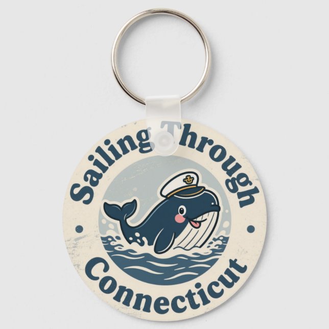 Vintage Sailing Through Connecticut Whale Key Ring (Front)